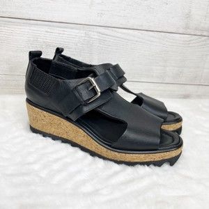 Rachel Comey Black Leather Platform Wedge Sandals Women's Size 6